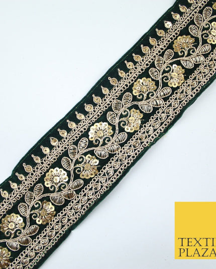 4 COLOURS - Ornate Fancy Embroidered Floral VELVET Trim Border Lace - 6cm Wide