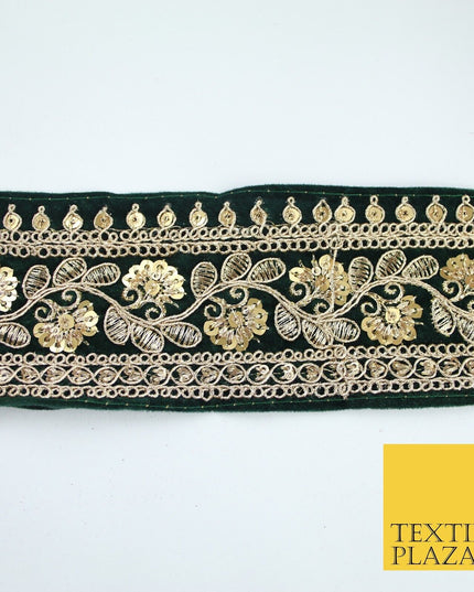 4 COLOURS - Ornate Fancy Embroidered Floral VELVET Trim Border Lace - 6cm Wide