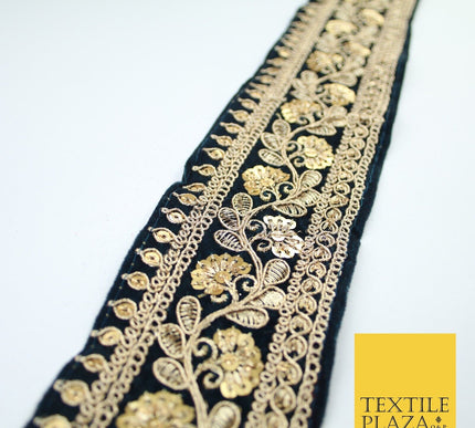 4 COLOURS - Ornate Fancy Embroidered Floral VELVET Trim Border Lace - 6cm Wide