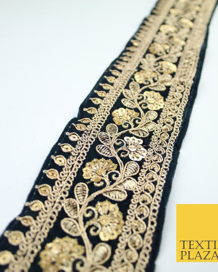 4 COLOURS - Ornate Fancy Embroidered Floral VELVET Trim Border Lace - 6cm Wide