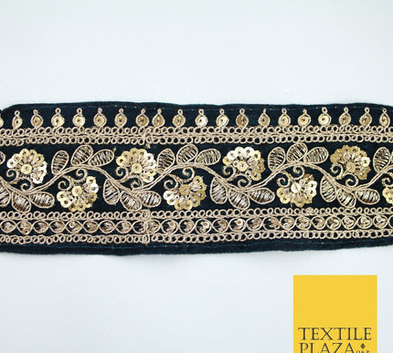 4 COLOURS - Ornate Fancy Embroidered Floral VELVET Trim Border Lace - 6cm Wide