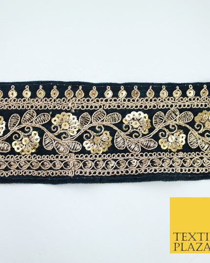 4 COLOURS - Ornate Fancy Embroidered Floral VELVET Trim Border Lace - 6cm Wide