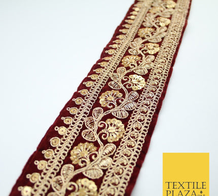 4 COLOURS - Ornate Fancy Embroidered Floral VELVET Trim Border Lace - 6cm Wide