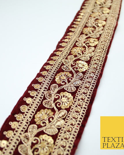 4 COLOURS - Ornate Fancy Embroidered Floral VELVET Trim Border Lace - 6cm Wide