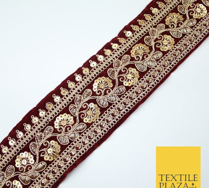 4 COLOURS - Ornate Fancy Embroidered Floral VELVET Trim Border Lace - 6cm Wide