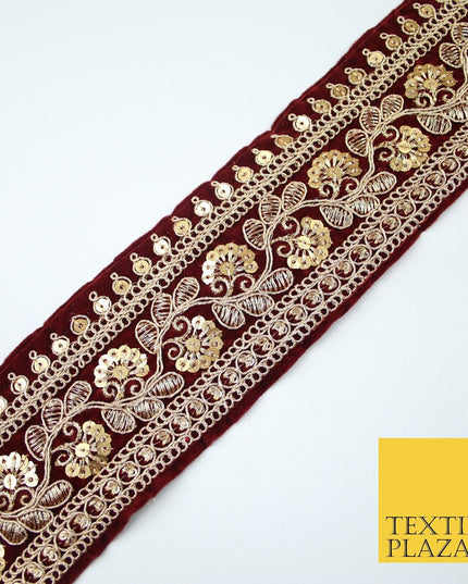 4 COLOURS - Ornate Fancy Embroidered Floral VELVET Trim Border Lace - 6cm Wide