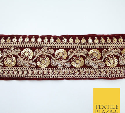 4 COLOURS - Ornate Fancy Embroidered Floral VELVET Trim Border Lace - 6cm Wide