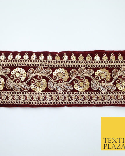4 COLOURS - Ornate Fancy Embroidered Floral VELVET Trim Border Lace - 6cm Wide