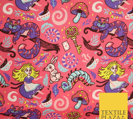 Candy Pink Magical Alice in Wonderland Digital Print 100% Cotton Fabric 8226