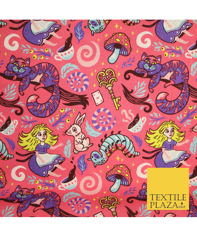 Candy Pink Magical Alice in Wonderland Digital Print 100% Cotton Fabric 8226