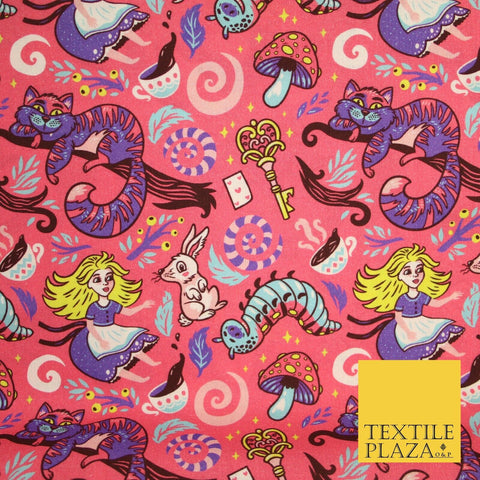 Candy Pink Magical Alice in Wonderland Digital Print 100% Cotton Fabric 8226