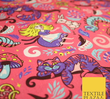Candy Pink Magical Alice in Wonderland Digital Print 100% Cotton Fabric 8226
