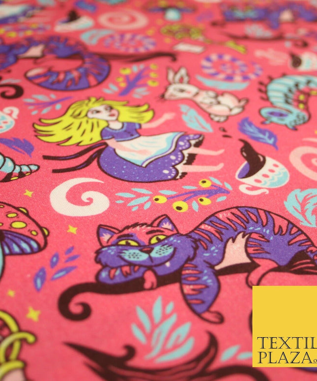 Candy Pink Magical Alice in Wonderland Digital Print 100% Cotton Fabric 8226