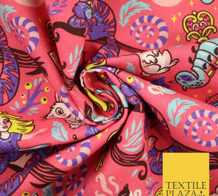 Candy Pink Magical Alice in Wonderland Digital Print 100% Cotton Fabric 8226