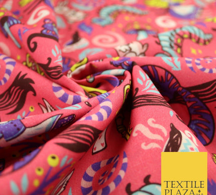 Candy Pink Magical Alice in Wonderland Digital Print 100% Cotton Fabric 8226