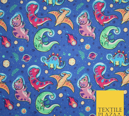Blue Space Dinosaur Astronaut Planets Digital Print 100% Cotton Fabric 59" 8227