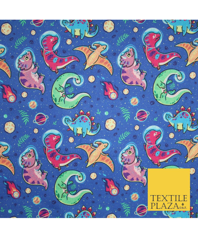 Blue Space Dinosaur Astronaut Planets Digital Print 100% Cotton Fabric 59" 8227
