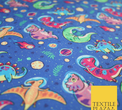Blue Space Dinosaur Astronaut Planets Digital Print 100% Cotton Fabric 59" 8227