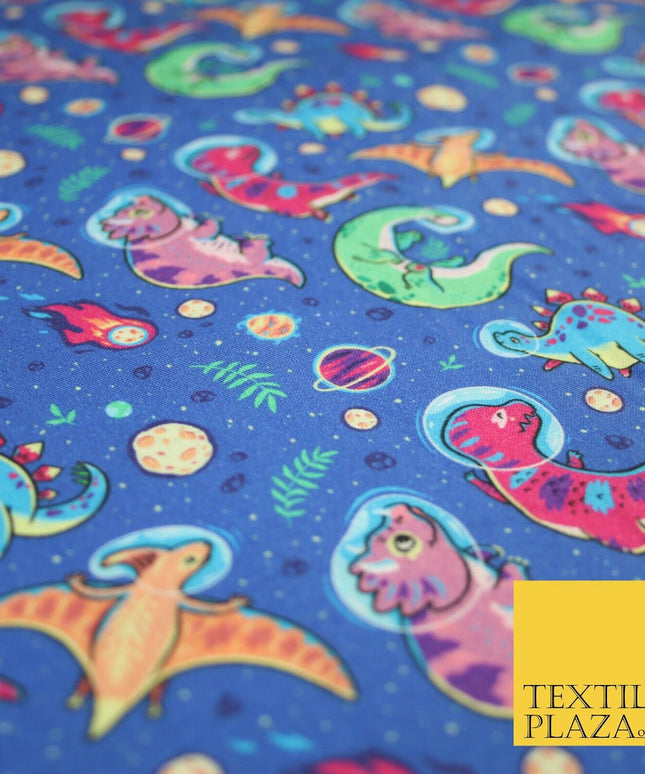 Blue Space Dinosaur Astronaut Planets Digital Print 100% Cotton Fabric 59" 8227