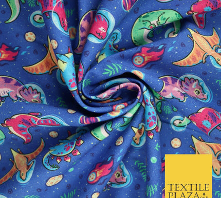 Blue Space Dinosaur Astronaut Planets Digital Print 100% Cotton Fabric 59" 8227