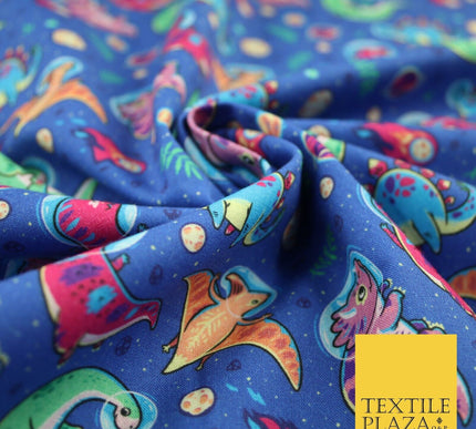 Blue Space Dinosaur Astronaut Planets Digital Print 100% Cotton Fabric 59" 8227