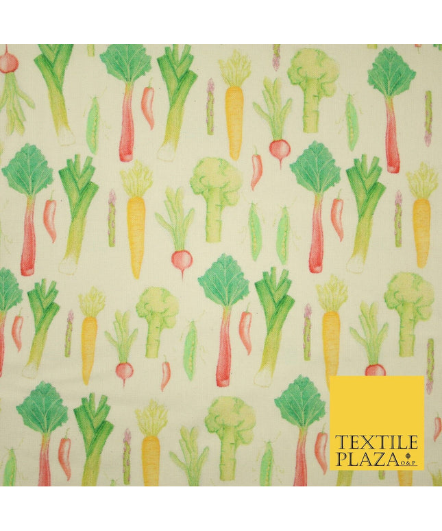 Watercolour Vegetable Veggie Patch 5 A Day Digital Print 100% Cotton Fabric 8222