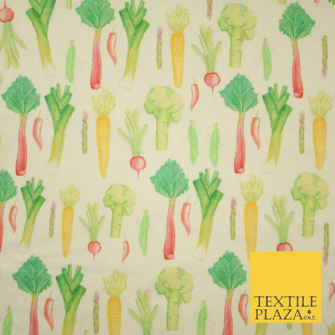 Watercolour Vegetable Veggie Patch 5 A Day Digital Print 100% Cotton Fabric 8222