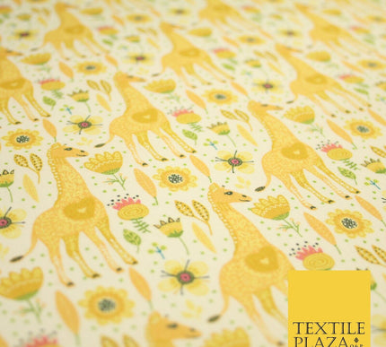 Yellow Giraffe Floral Garden Pin Dot Digital Print 100% Cotton Fabric 8221