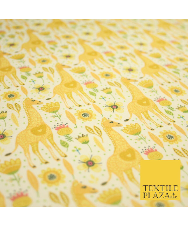 Yellow Giraffe Floral Garden Pin Dot Digital Print 100% Cotton Fabric 8221