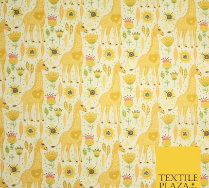Yellow Giraffe Floral Garden Pin Dot Digital Print 100% Cotton Fabric 8221