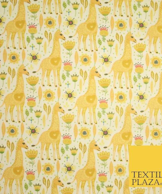 Yellow Giraffe Floral Garden Pin Dot Digital Print 100% Cotton Fabric 8221