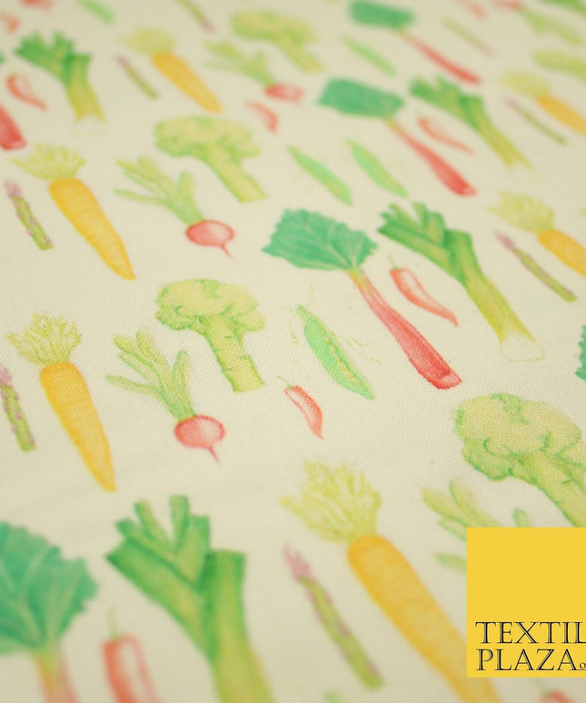 Watercolour Vegetable Veggie Patch 5 A Day Digital Print 100% Cotton Fabric 8222