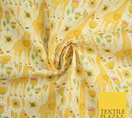 Yellow Giraffe Floral Garden Pin Dot Digital Print 100% Cotton Fabric 8221