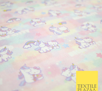 HELLO KITTY Unicorn Pastel Rainbow Star Digital Print 100% Cotton Fabric 8217