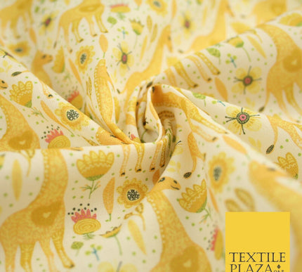 Yellow Giraffe Floral Garden Pin Dot Digital Print 100% Cotton Fabric 8221