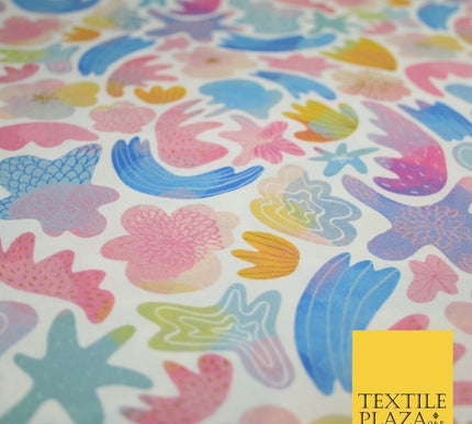 Colourful Watercolour Artsy Sea Shells Digital Print 100% Cotton Fabric 8219