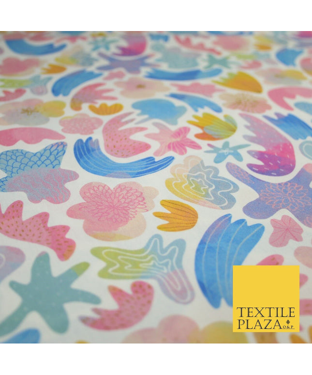 Colourful Watercolour Artsy Sea Shells Digital Print 100% Cotton Fabric 8219
