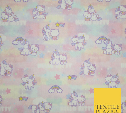 HELLO KITTY Unicorn Pastel Rainbow Star Digital Print 100% Cotton Fabric 8217