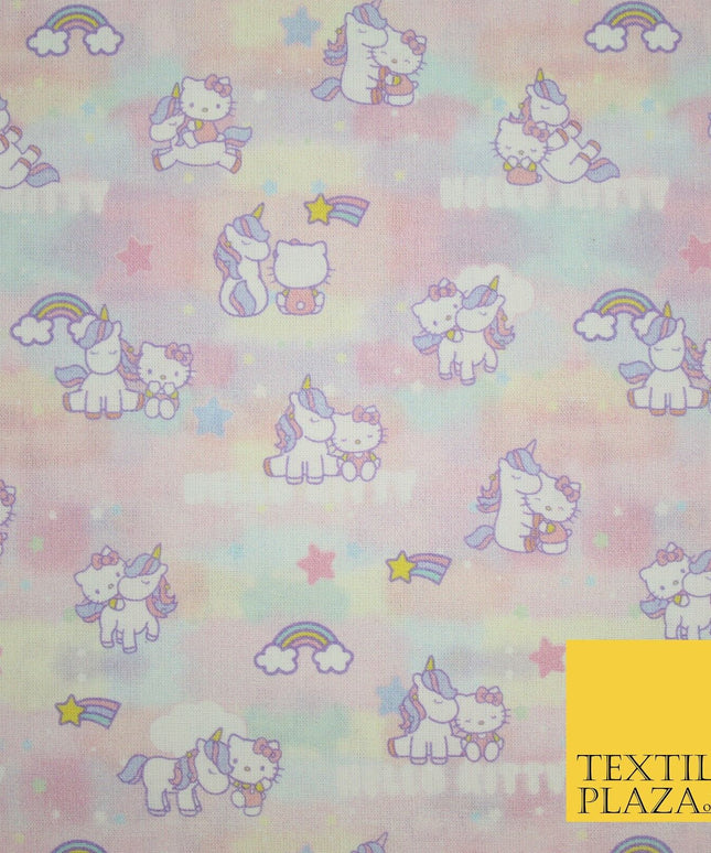 HELLO KITTY Unicorn Pastel Rainbow Star Digital Print 100% Cotton Fabric 8217