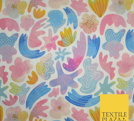 Colourful Watercolour Artsy Sea Shells Digital Print 100% Cotton Fabric 8219