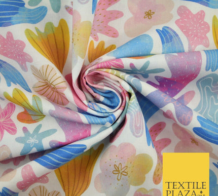 Colourful Watercolour Artsy Sea Shells Digital Print 100% Cotton Fabric 8219
