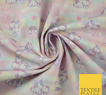 HELLO KITTY Unicorn Pastel Rainbow Star Digital Print 100% Cotton Fabric 8217