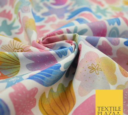 Colourful Watercolour Artsy Sea Shells Digital Print 100% Cotton Fabric 8219