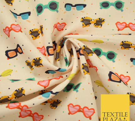 Peach Sunglasses Summer Sunnies Pin Dot Digital Print 100% Cotton Fabric 8220