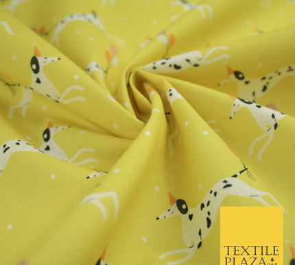 Yellow Dalmatian Party Hat Dog Balloons Digital Print 100% Cotton Fabric 8218