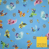 Blue PAW PATROL Paws Super Power Digital Print 100% Cotton Fabric 59" 8216