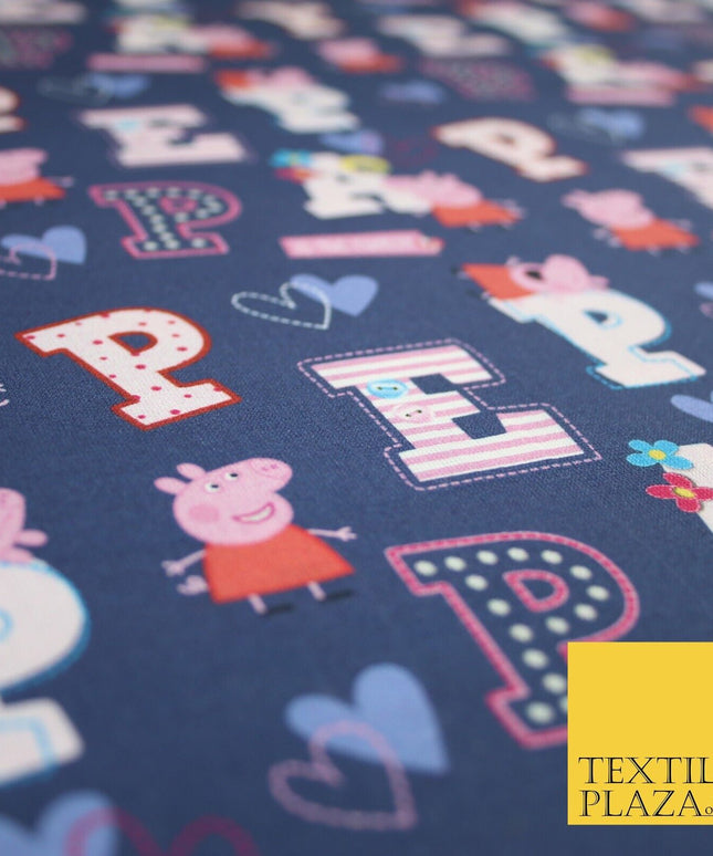 PEPPA PIG Patchwork Letters Hearts Digital Print 100% Cotton Fabric 59" 8214