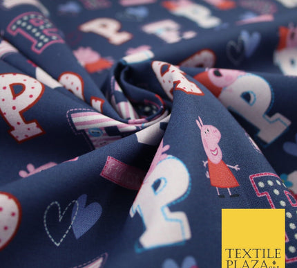 PEPPA PIG Patchwork Letters Hearts Digital Print 100% Cotton Fabric 59" 8214