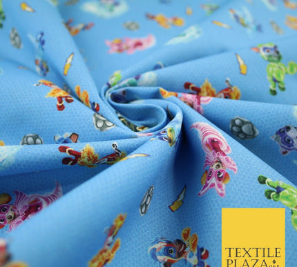 Blue PAW PATROL Paws Super Power Digital Print 100% Cotton Fabric 59" 8216