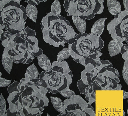 Monotone Floral Carnation Rose Flower 2 Way Brocade Jacquard Dress Fabric 8208
